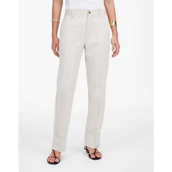 NWT Madewell The Dean Easy Linen Blend Cuffed Hem Twill Pant In Bone Size 30 - Picture 1 of 14